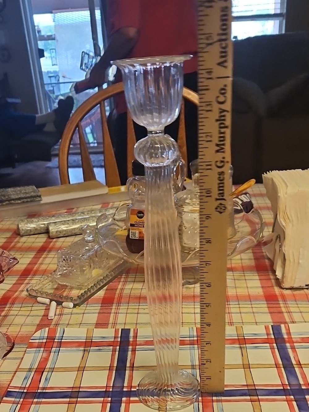 Clear Ribbed Glass Taper Candle Holder - Elegant Home Dining Accent
